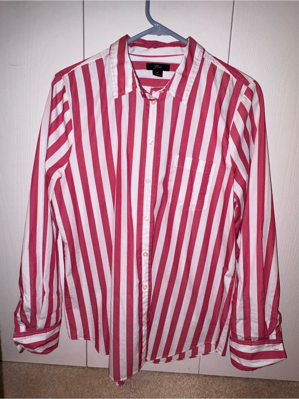 J. Crew Red and White Striped Button-Down Shirt